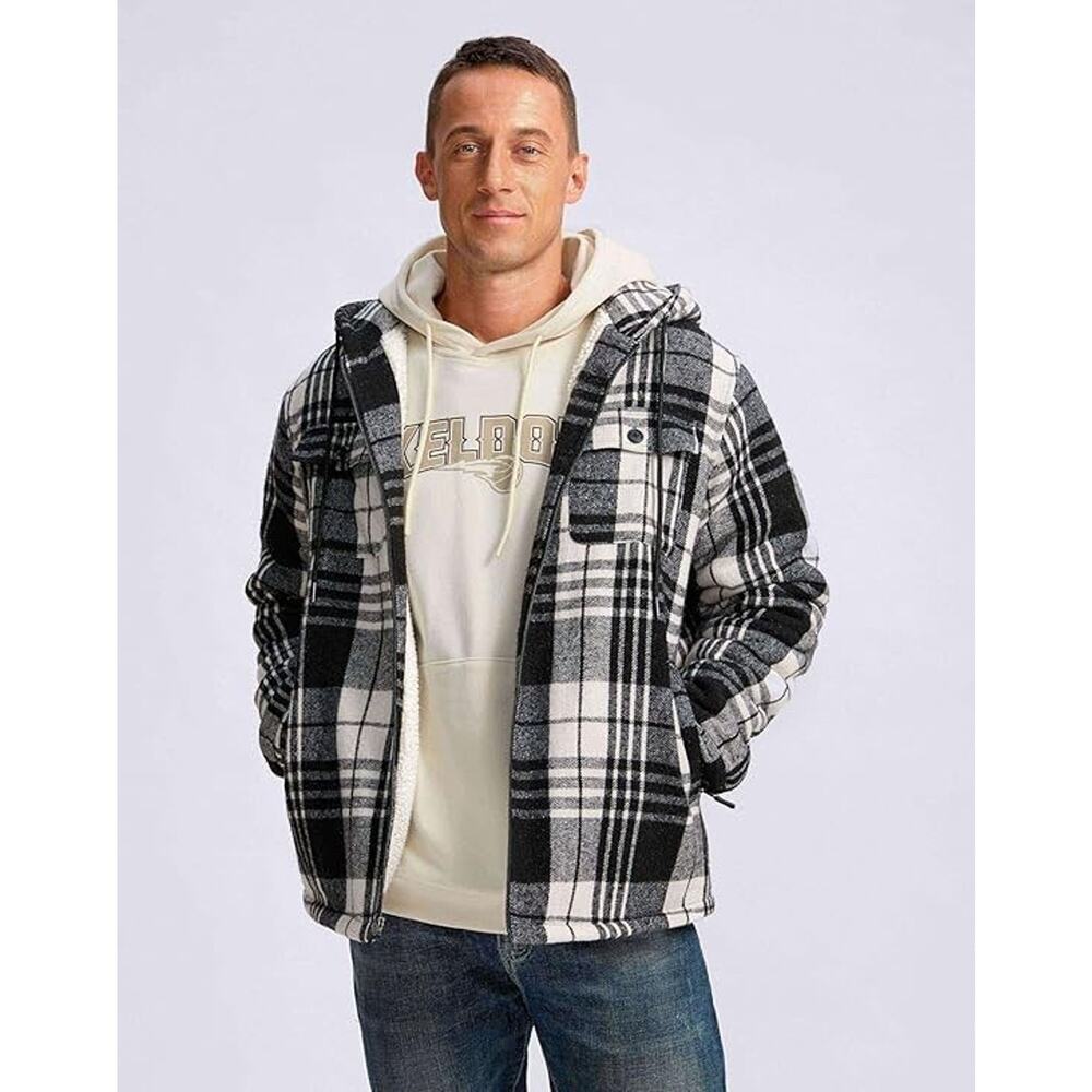 G Gradual Men's Flannel Jacket Fleece Sherpa Lined Hoodies Zip Up Plaid Shirt - Picture 2 of 6